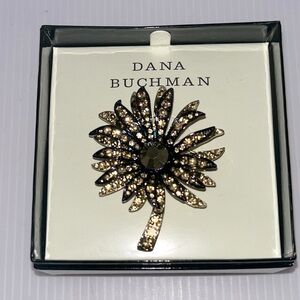 Dana Buchman Amber Gold Chocolate Rhinestone Daisy Flower Pin Brooch Two Tiered